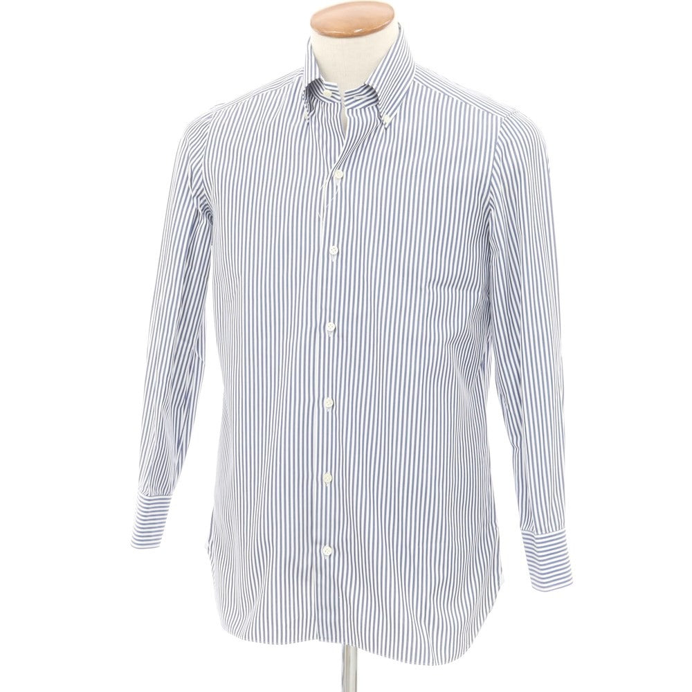 [Used] Luigi Borrelli Cotton Striped Button-down Dress Shirt White x Navy [39] [Condition Rank D] [Men&