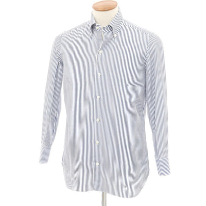 [Used] Luigi Borrelli Cotton Striped Button-down Dress Shirt White x Navy [39] [Condition Rank D] [Men&