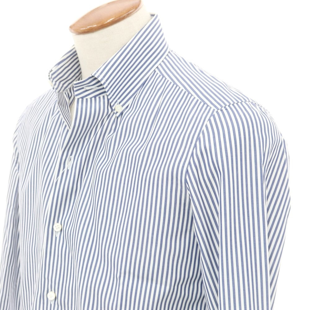 [Used] Luigi Borrelli Cotton Striped Button-down Dress Shirt White x Navy [39] [Condition Rank D] [Men&