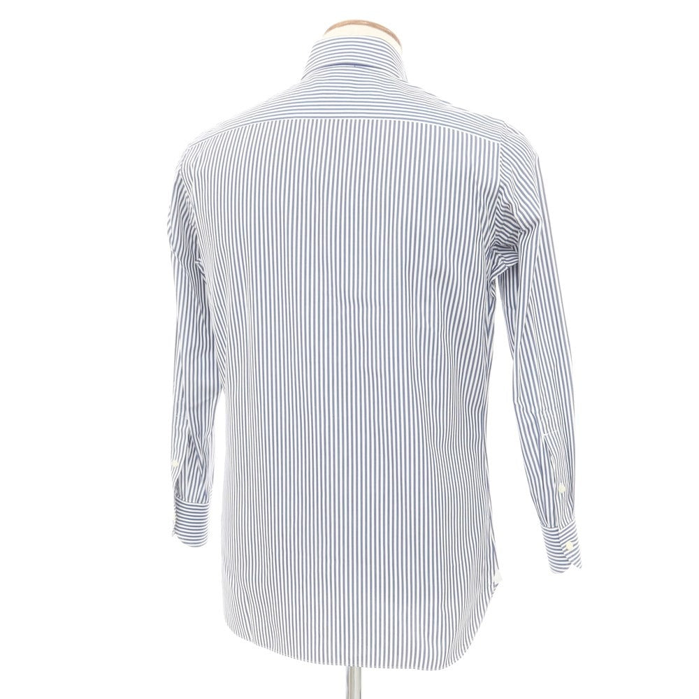 [Used] Luigi Borrelli Cotton Striped Button-down Dress Shirt White x Navy [39] [Condition Rank D] [Men&