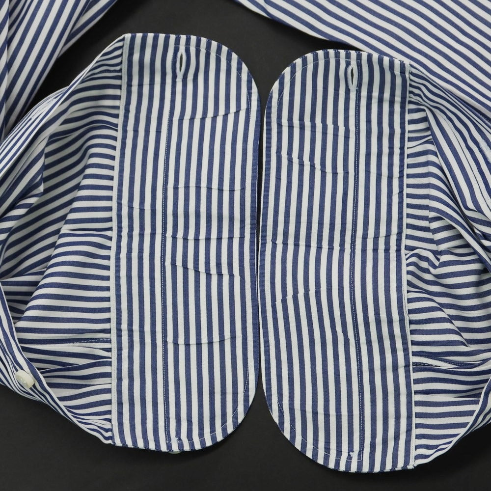 [Used] Luigi Borrelli Cotton Striped Button-down Dress Shirt White x Navy [39] [Condition Rank D] [Men&