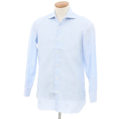 [Used] Luigi Borrelli Cotton Striped Wide Collar Dress Shirt Light Blue x White [39] [Condition Rank D] [Men&