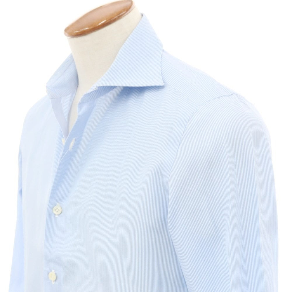 [Used] Luigi Borrelli Cotton Striped Wide Collar Dress Shirt Light Blue x White [39] [Condition Rank D] [Men&