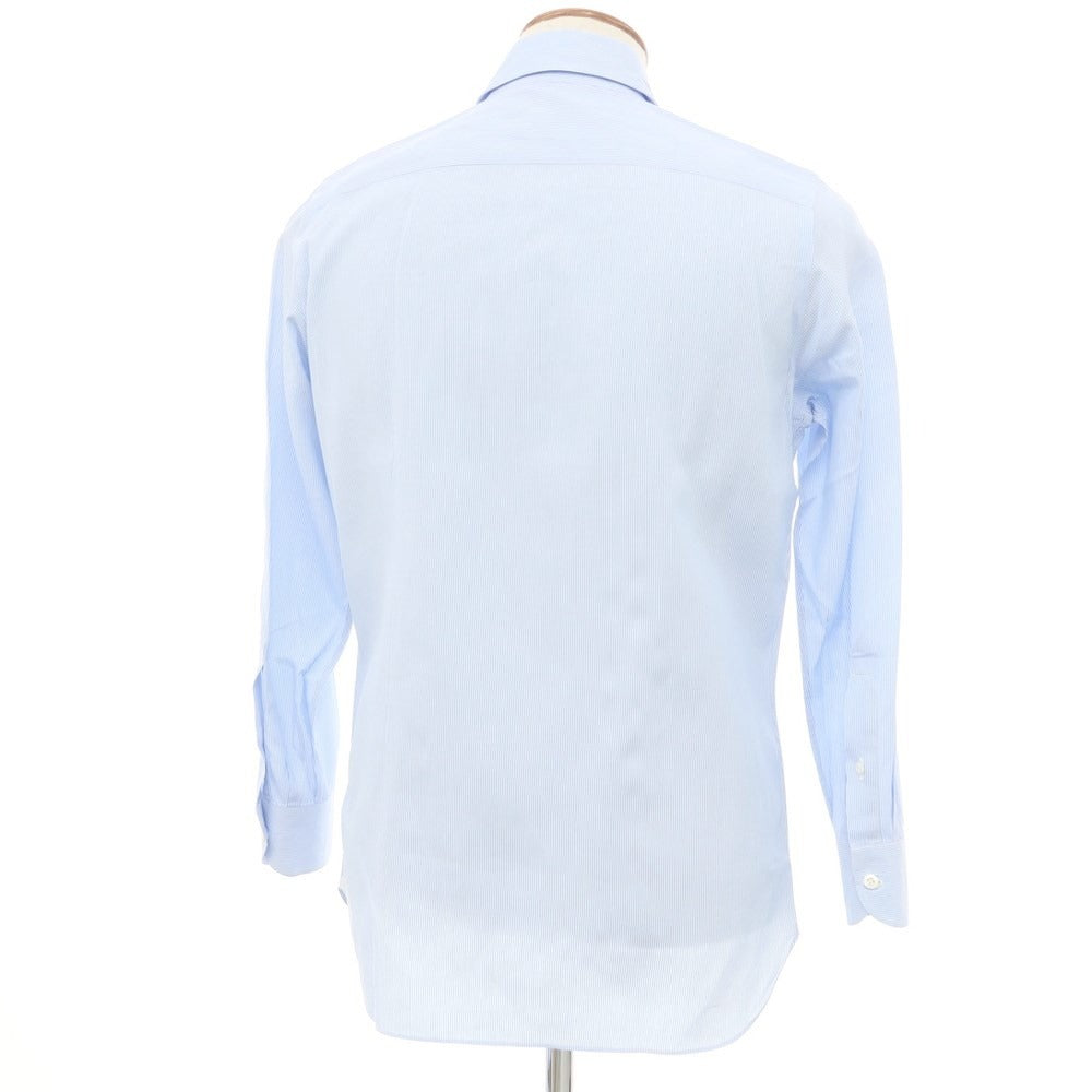 [Used] Luigi Borrelli Cotton Striped Wide Collar Dress Shirt Light Blue x White [39] [Condition Rank D] [Men&