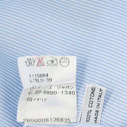 [Used] Luigi Borrelli Cotton Striped Wide Collar Dress Shirt Light Blue x White [39] [Condition Rank D] [Men&