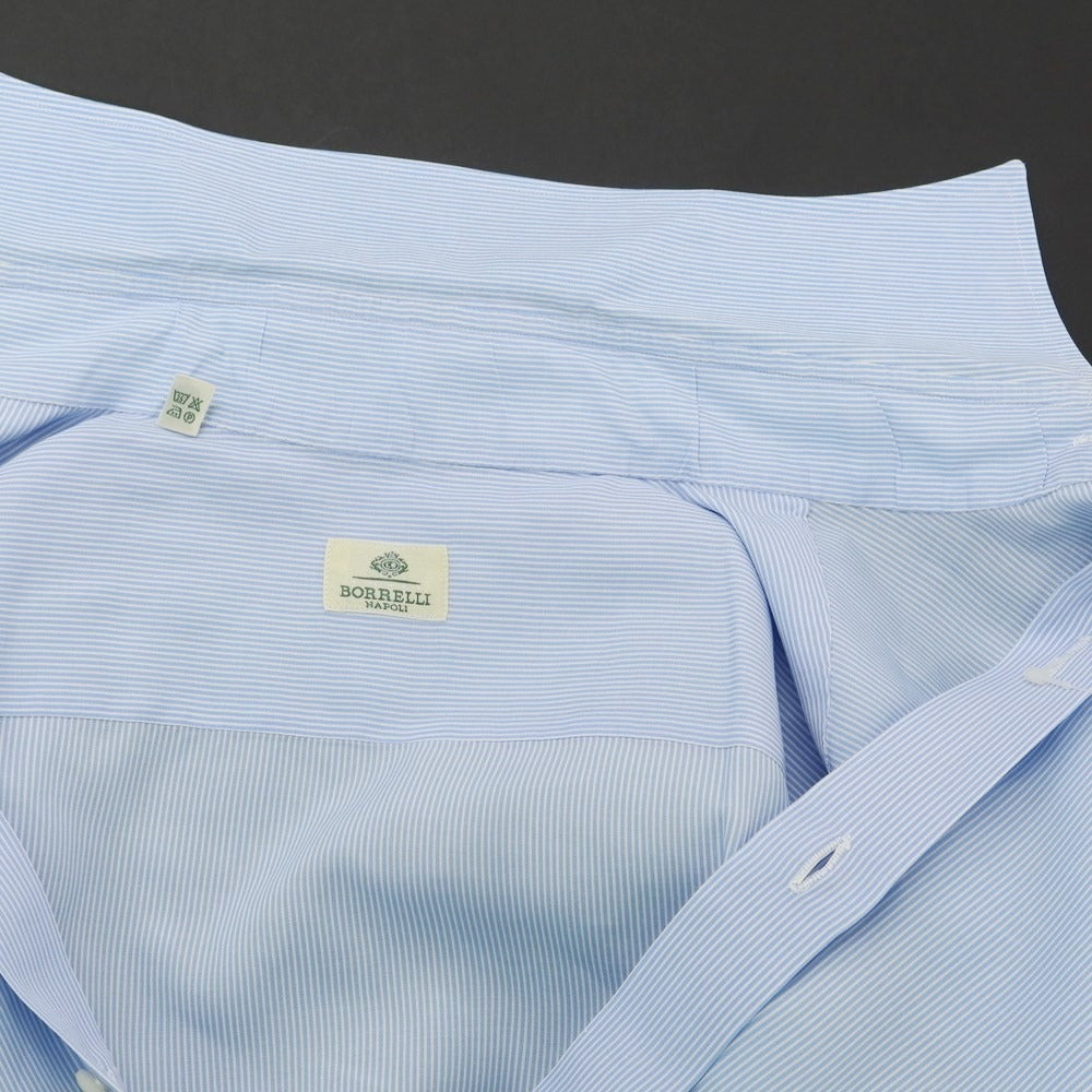 [Used] Luigi Borrelli Cotton Striped Wide Collar Dress Shirt Light Blue x White [39] [Condition Rank D] [Men&