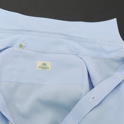 [Used] Luigi Borrelli Cotton Striped Wide Collar Dress Shirt Light Blue x White [39] [Condition Rank D] [Men&