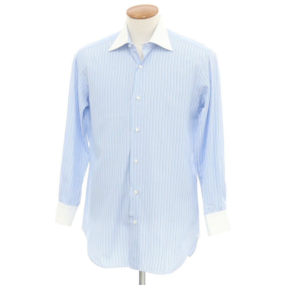 [Used] BARBA Cotton Semi-Wide Collar Striped Dress Shirt Light Blue x White [40] [Condition Rank D] [Men&