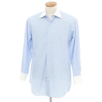 [Used] BARBA Cotton Semi-Wide Collar Striped Dress Shirt Light Blue x White [40] [Condition Rank D] [Men&