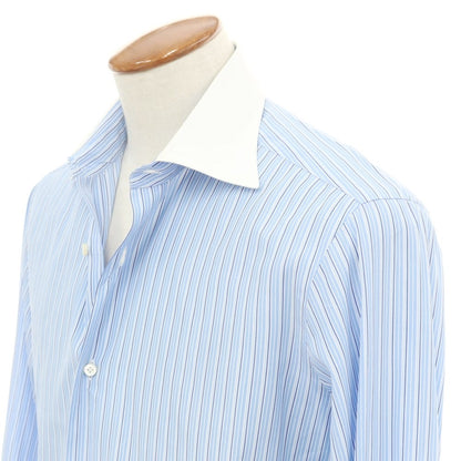 [Used] BARBA Cotton Semi-Wide Collar Striped Dress Shirt Light Blue x White [40] [Condition Rank D] [Men&