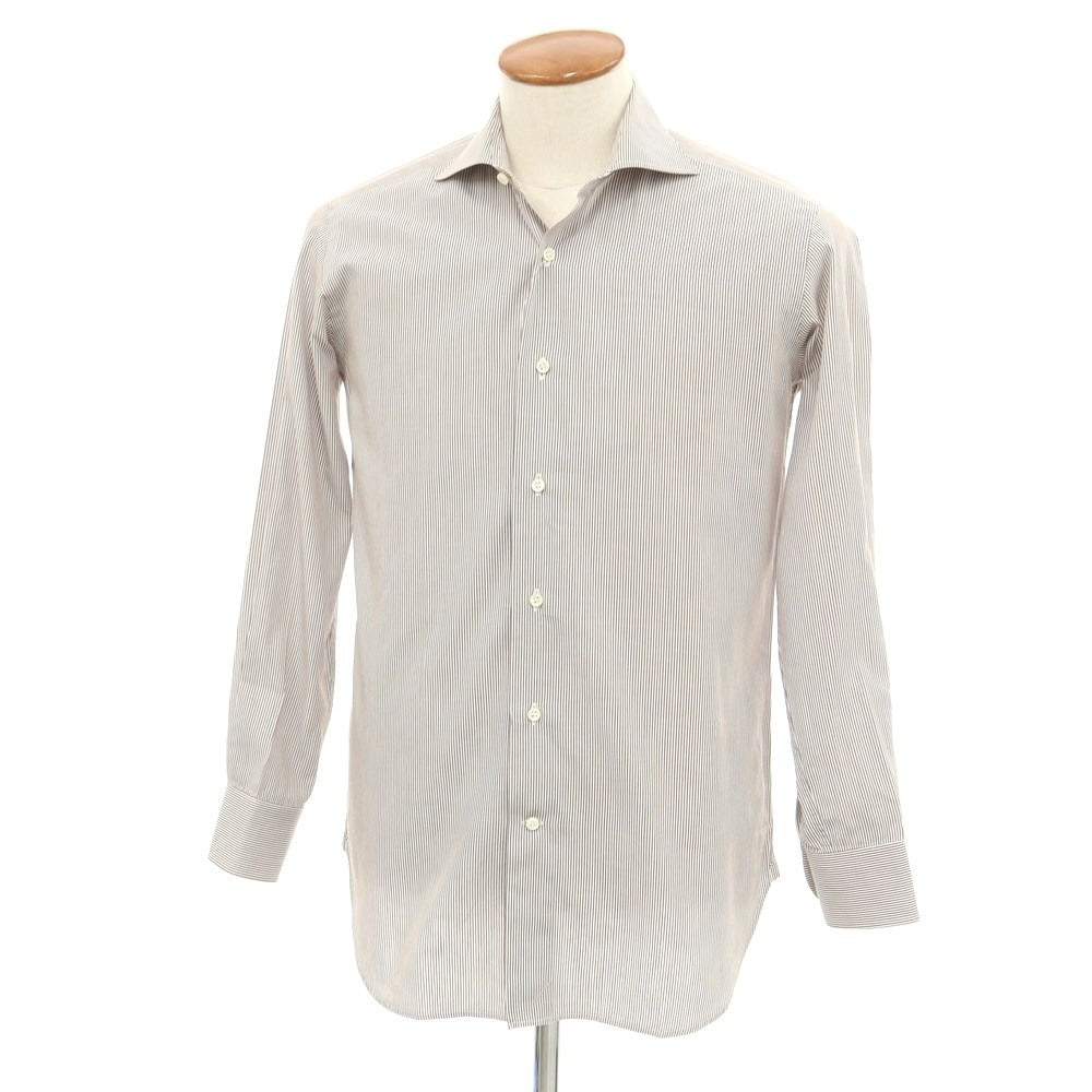 [Used] ORIAN BEAMS F custom cotton wide collar dress shirt brown x white [39] [Condition rank D] [Men&