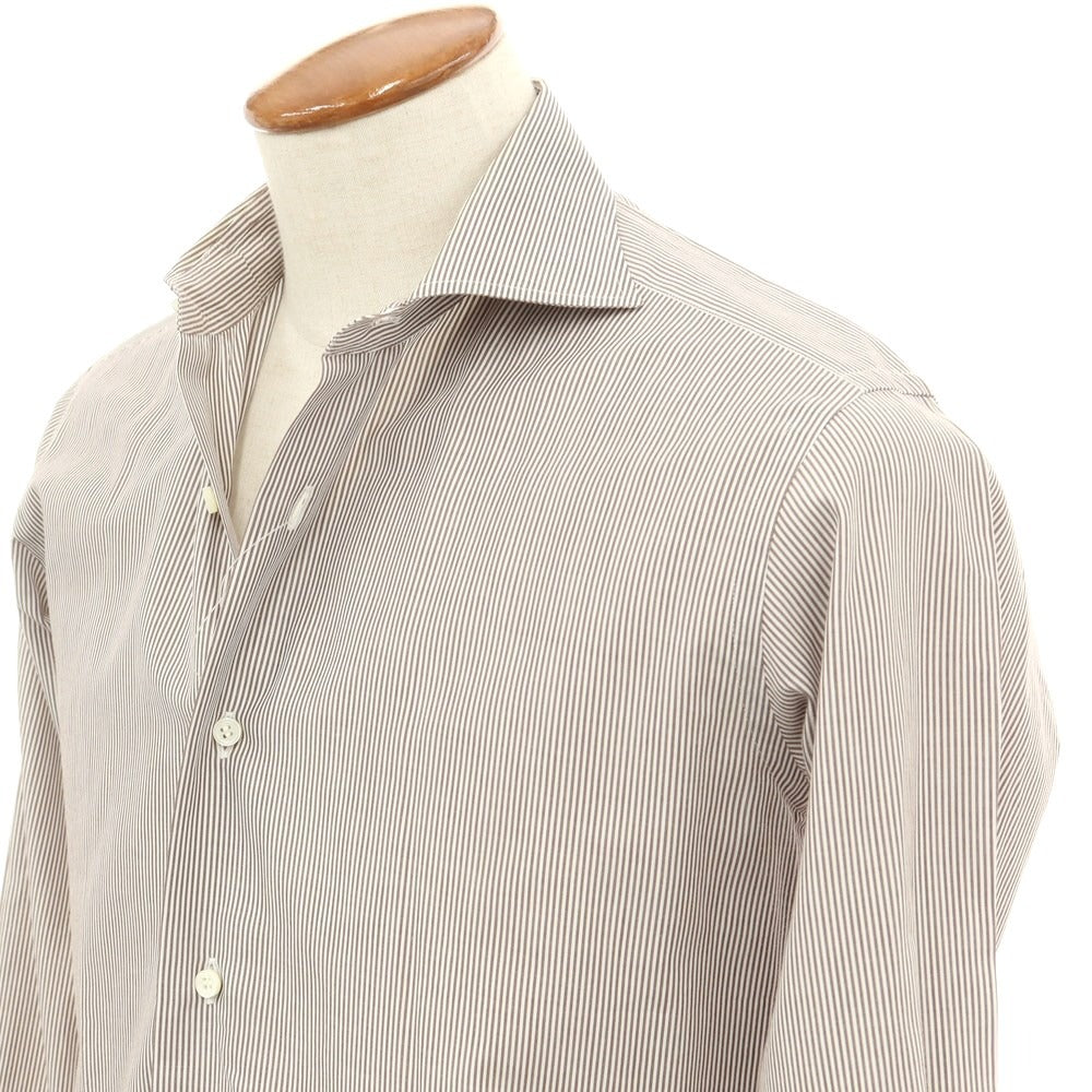 [Used] ORIAN BEAMS F custom cotton wide collar dress shirt brown x white [39] [Condition rank D] [Men&