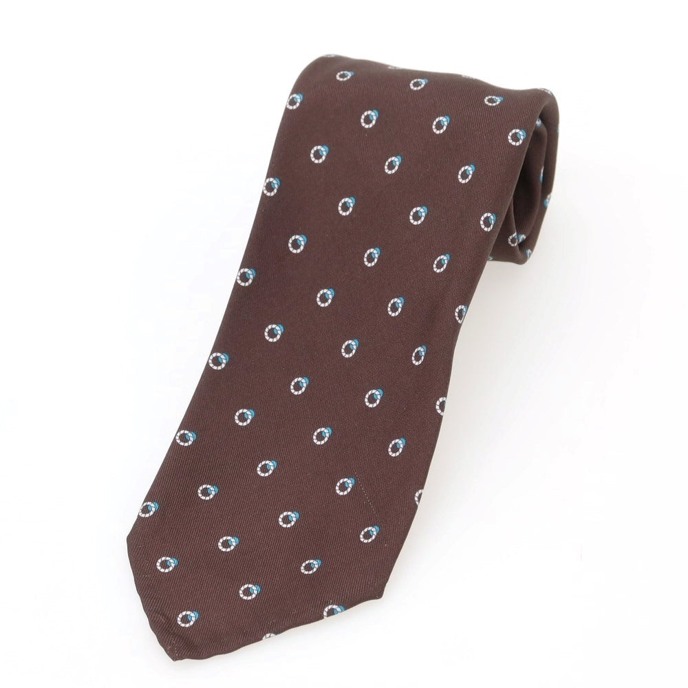 【中古】タイユアタイ TIE YOUR TIE セッテピエゲ プリントシルク 小紋柄ネクタイ ブラウンxホワイト【BRW】【S/S/A/W】【状態ランクB】【メンズ】【759073】