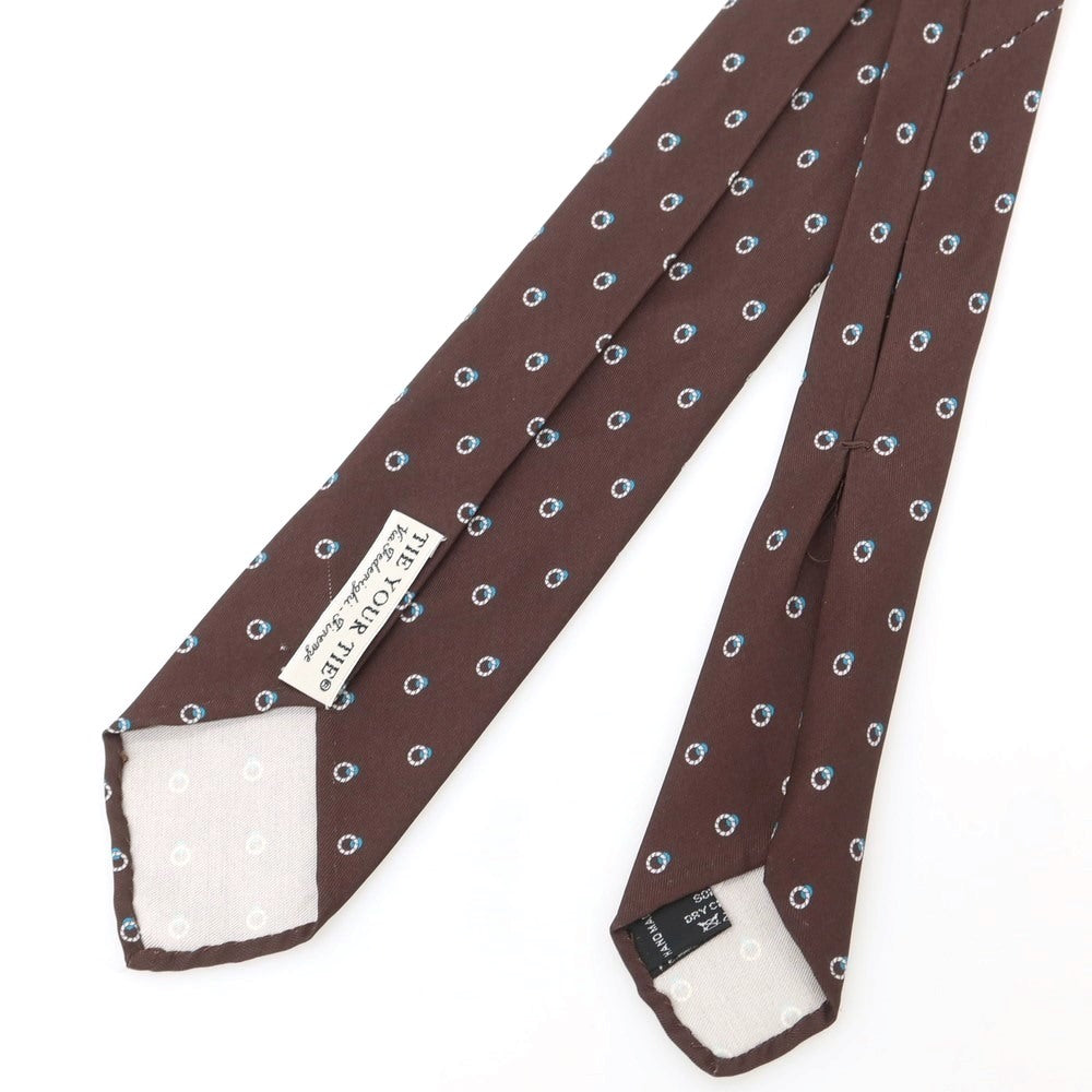 【中古】タイユアタイ TIE YOUR TIE セッテピエゲ プリントシルク 小紋柄ネクタイ ブラウンxホワイト【BRW】【S/S/A/W】【状態ランクB】【メンズ】【759073】