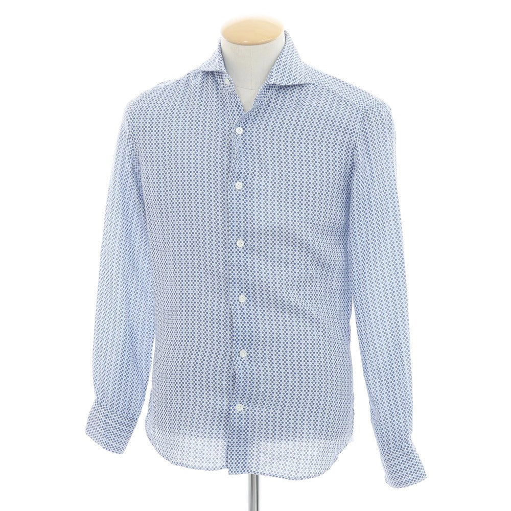 [Used] Giannetto Linen Print Casual Shirt Blue x White [XS] [Condition Rank A] [Men&