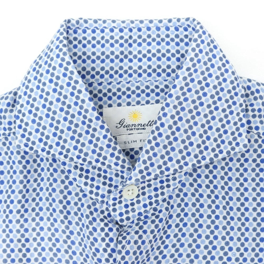 [Used] Giannetto Linen Print Casual Shirt Blue x White [XS] [Condition Rank A] [Men&