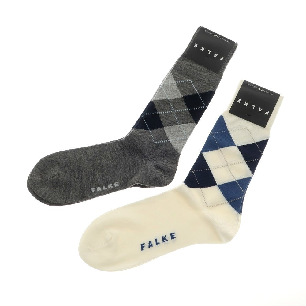 【中古】【未使用】ファルケ FALKE 2足セット ウール コットン アーガイル 靴下 ソックス グレーxアイボリー【 39-42 】【 状態ランクS 】【 メンズ 】