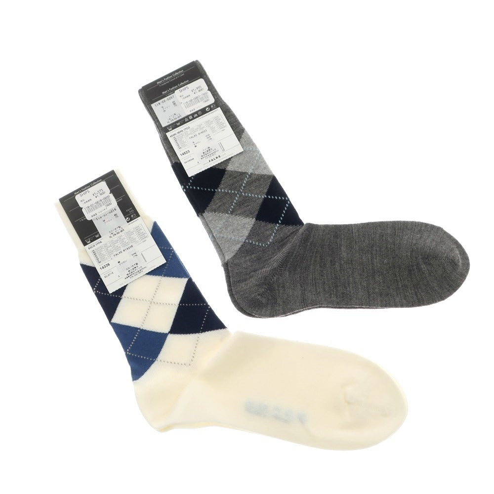 [Used] [Unused] FALKE 2-pair set wool cotton argyle socks, gray x ivory [39-42] [Condition Rank S] [Men&