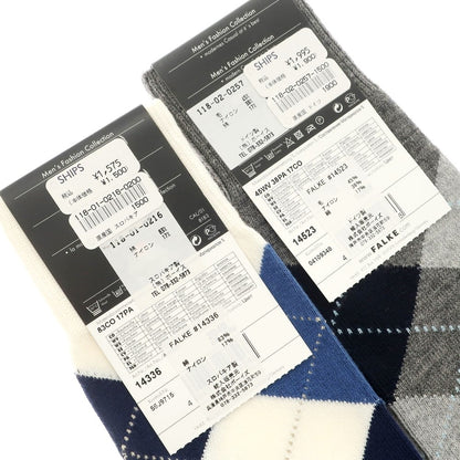 [Used] [Unused] FALKE 2-pair set wool cotton argyle socks, gray x ivory [39-42] [Condition Rank S] [Men&