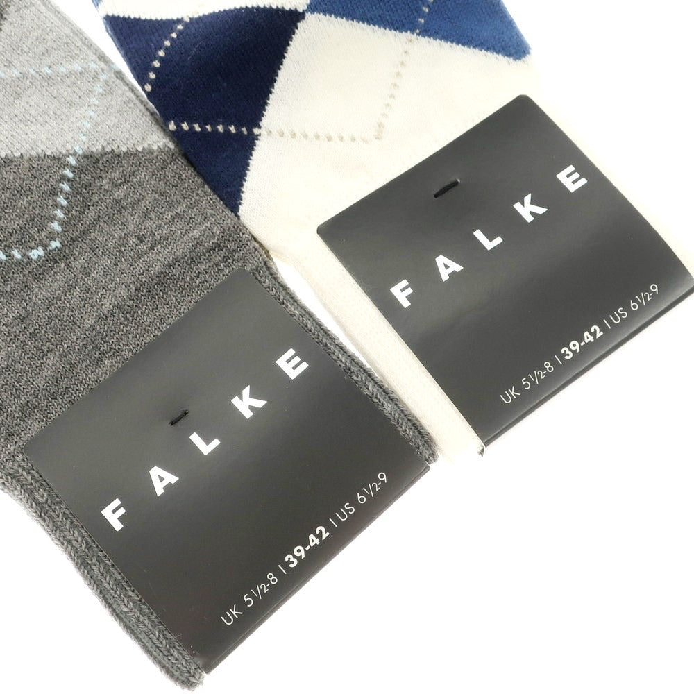 [Used] [Unused] FALKE 2-pair set wool cotton argyle socks, gray x ivory [39-42] [Condition Rank S] [Men&