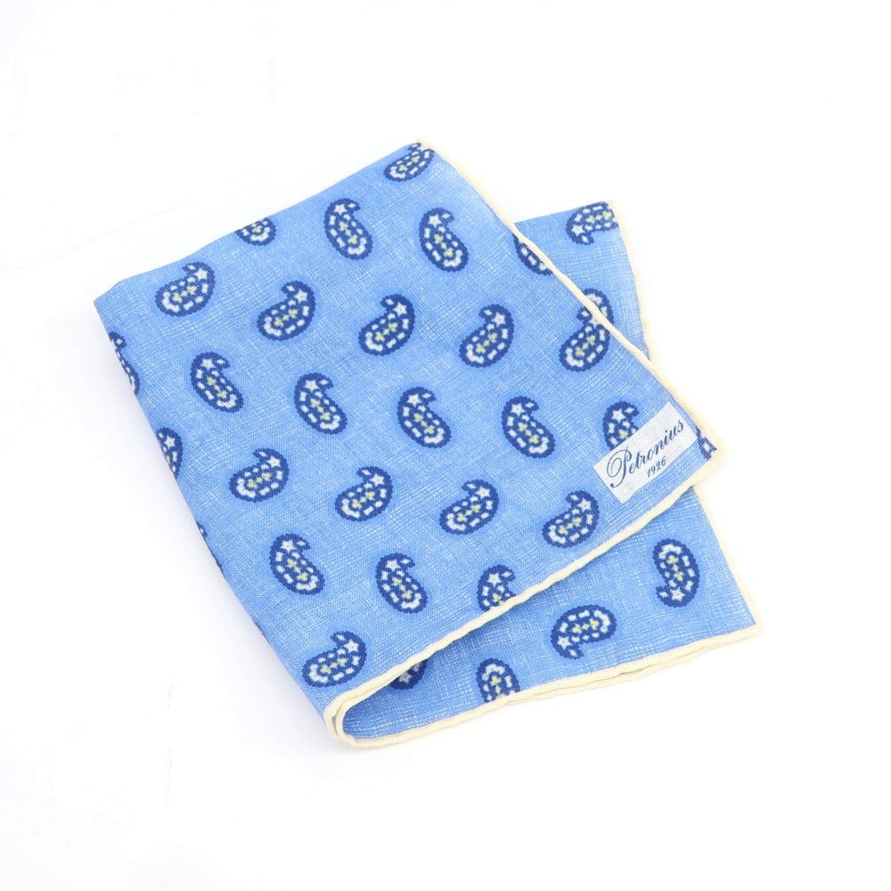 [Used] PETRONIUS Linen Paisley Pocket Square Blue x White [Condition Rank A] [Men&