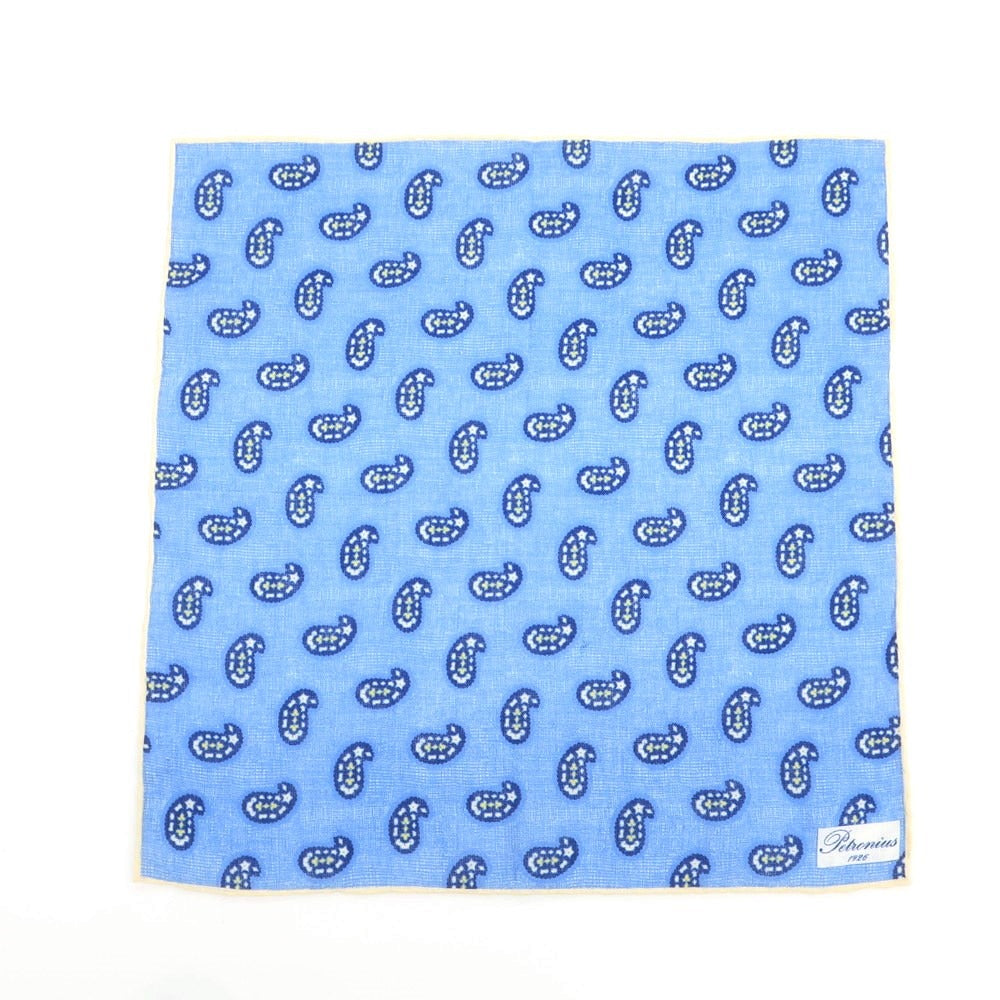 [Used] PETRONIUS Linen Paisley Pocket Square Blue x White [Condition Rank A] [Men&