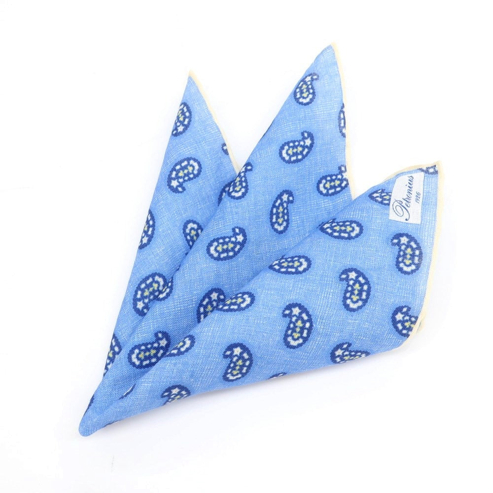 [Used] PETRONIUS Linen Paisley Pocket Square Blue x White [Condition Rank A] [Men&