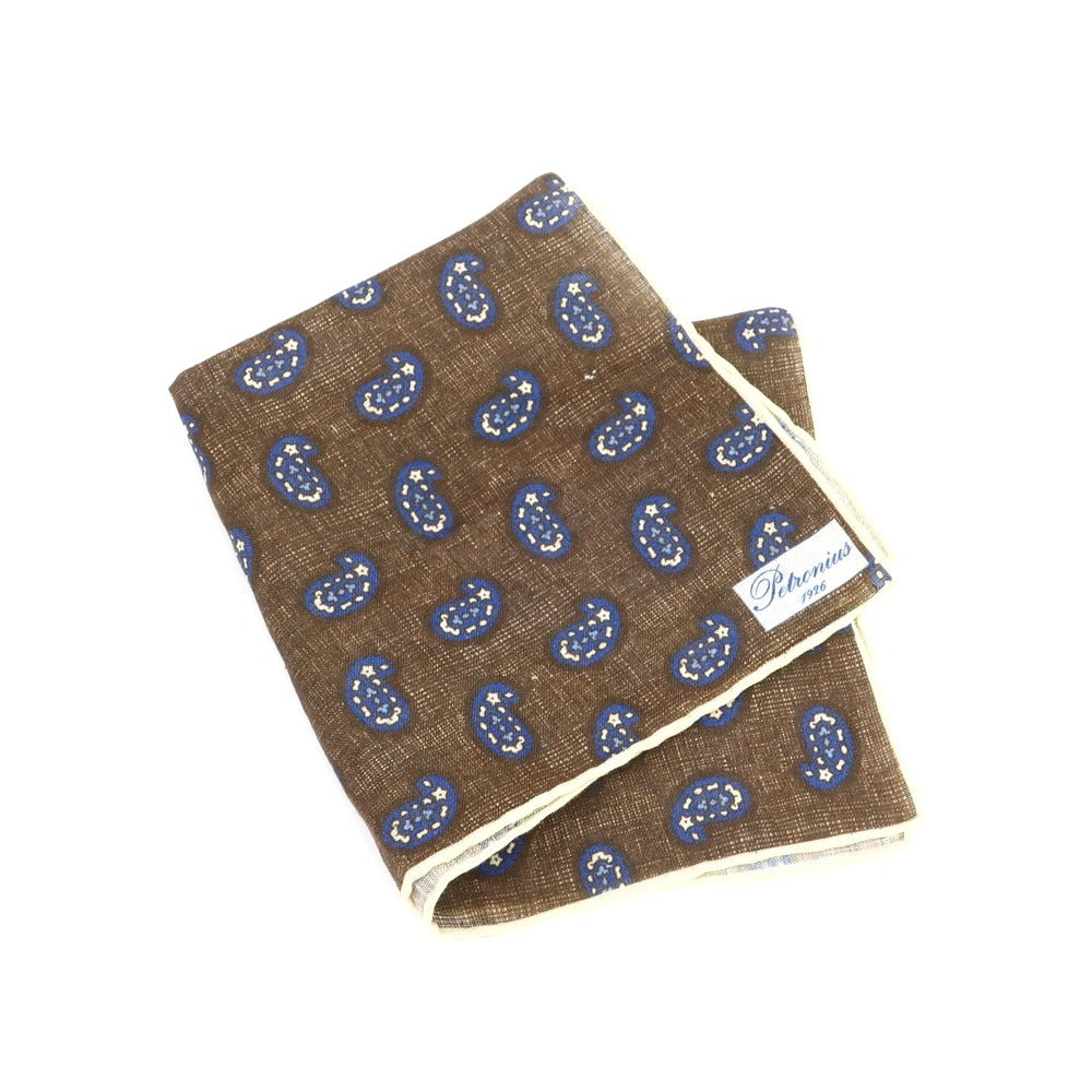 [Used] PETRONIUS Linen Paisley Pocket Square Brown x Blue [BRW] [S/S] [Condition Rank A] [Men&