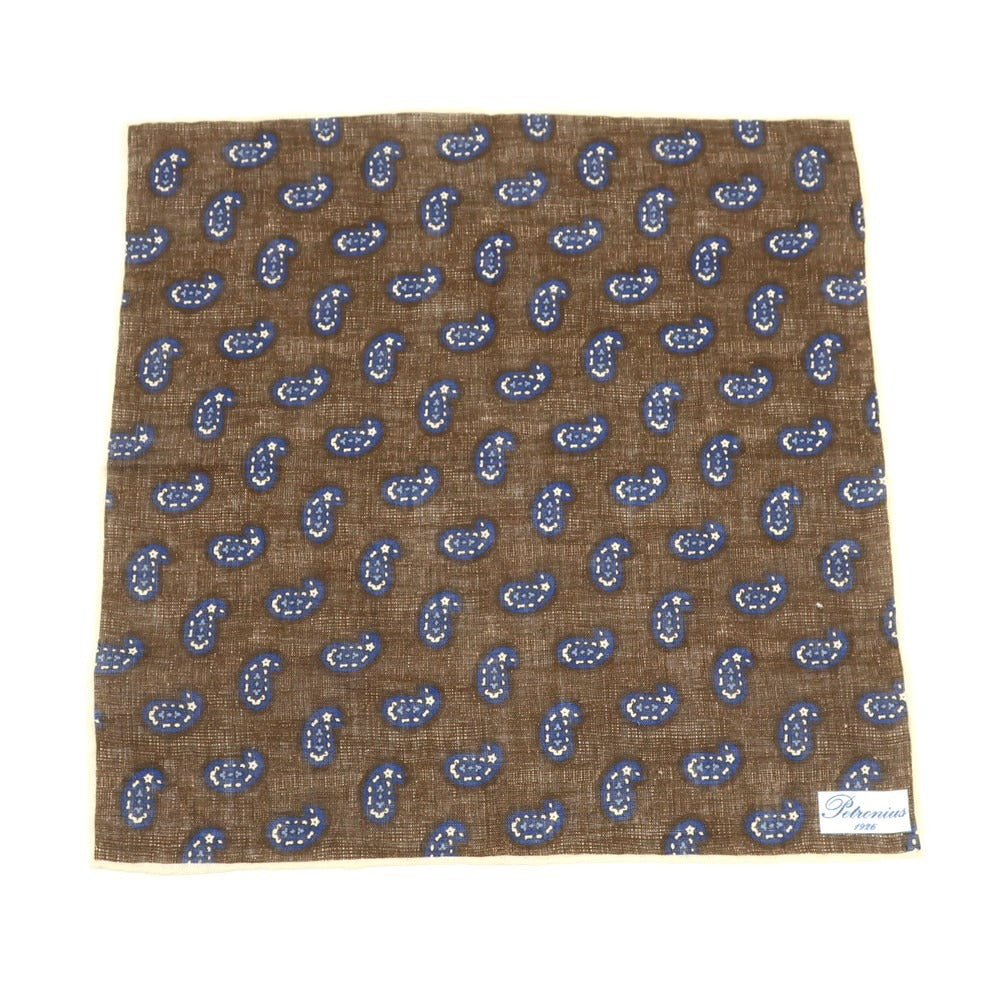 [Used] PETRONIUS Linen Paisley Pocket Square Brown x Blue [BRW] [S/S] [Condition Rank A] [Men&