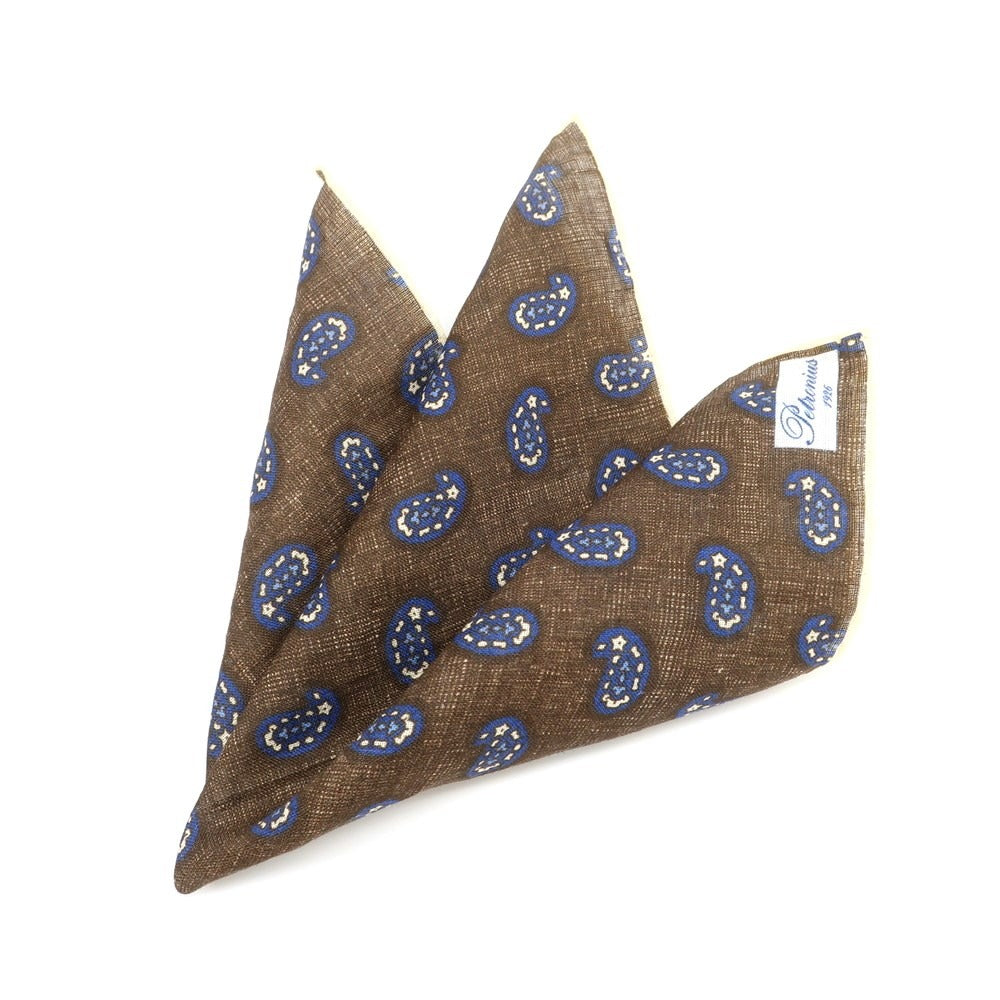 [Used] PETRONIUS Linen Paisley Pocket Square Brown x Blue [BRW] [S/S] [Condition Rank A] [Men&