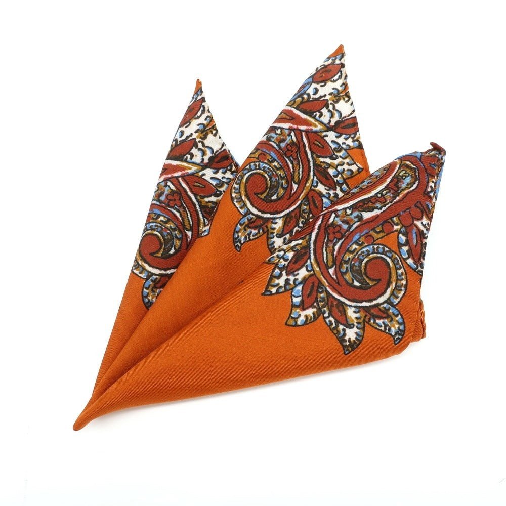 [Used] Fumagalli Cotton Silk Pocket Square Dark Orange x Brown [ORG] [S/S/A/W] [Condition Rank B] ​​[Men&