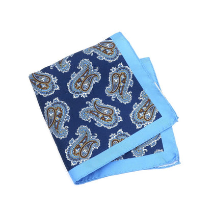 [Used] Luigi Borrelli Silk Paisley Pocket Square Navy x Blue [NVY] [S/S/A/W] [Condition Rank A] [Men&