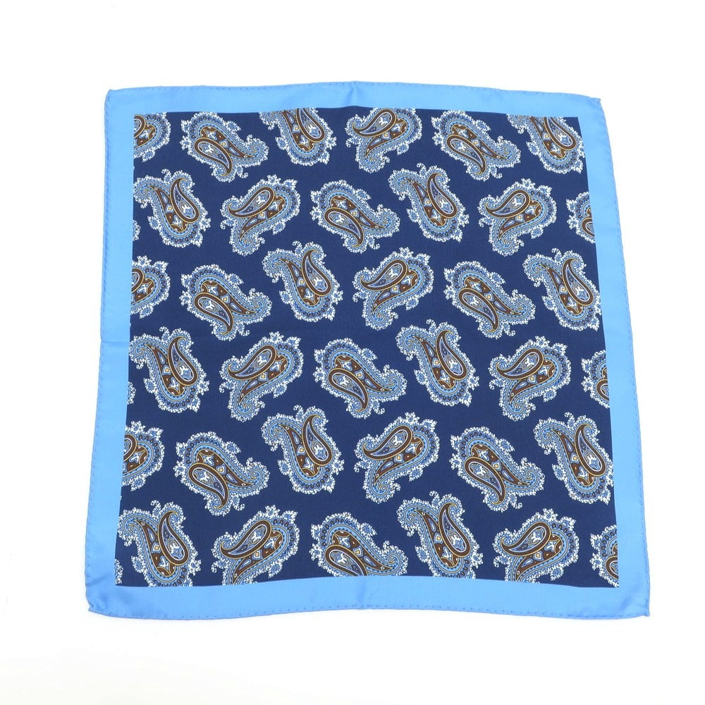 [Used] Luigi Borrelli Silk Paisley Pocket Square Navy x Blue [NVY] [S/S/A/W] [Condition Rank A] [Men&