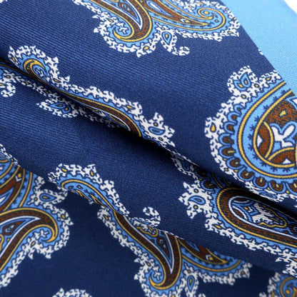 [Used] Luigi Borrelli Silk Paisley Pocket Square Navy x Blue [NVY] [S/S/A/W] [Condition Rank A] [Men&