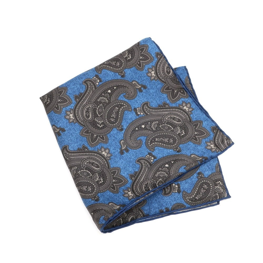 [Used] Franco Bassi Silk Paisley Pocket Square Blue x Gray [BLU] [S/S/A/W] [Condition Rank A] [Men&