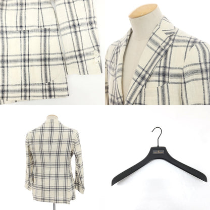 [Used] TAGLIATORE Linen Cotton Check 2B Casual Jacket White x Dark Navy [44] [Condition Rank C] [Men&