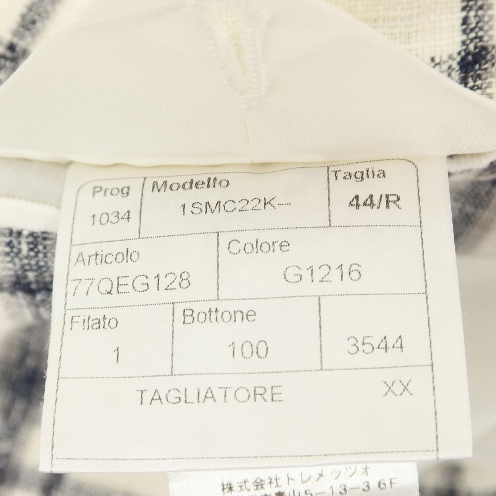 [Used] TAGLIATORE Linen Cotton Check 2B Casual Jacket White x Dark Navy [44] [Condition Rank C] [Men&