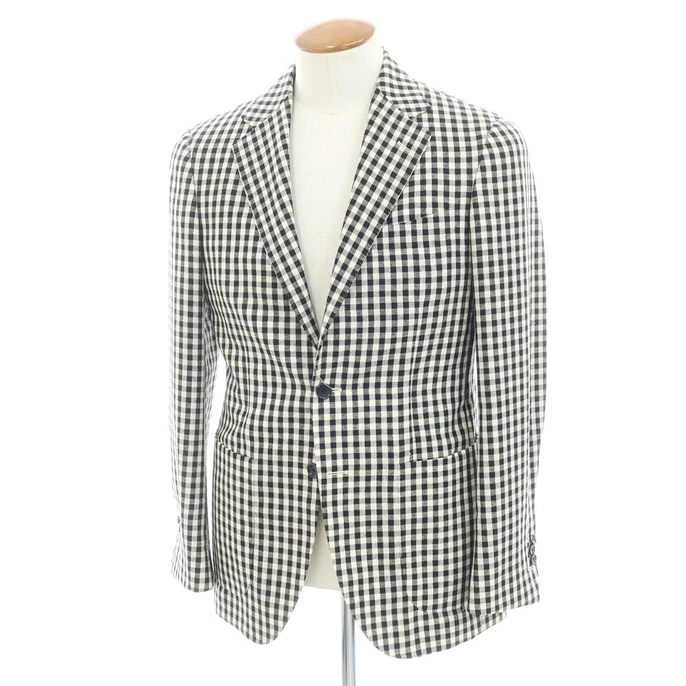 [Used] BEAMS F Linen Silk Check 3B Tailored Jacket Black x White [46] [Condition Rank B] ​​[Men&