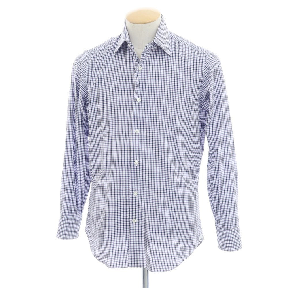 [Used] Maria Santangelo Broad Cotton Check Dress Shirt White x Purple x Navy [38] [Condition Rank A] [Men&