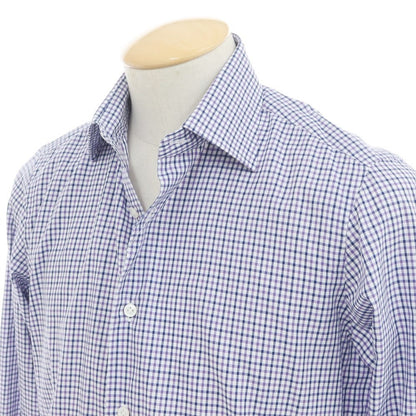 [Used] Maria Santangelo Broad Cotton Check Dress Shirt White x Purple x Navy [38] [Condition Rank A] [Men&