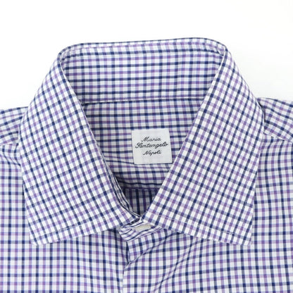 [Used] Maria Santangelo Broad Cotton Check Dress Shirt White x Purple x Navy [38] [Condition Rank A] [Men&