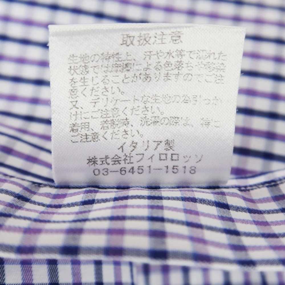 [Used] Maria Santangelo Broad Cotton Check Dress Shirt White x Purple x Navy [38] [Condition Rank A] [Men&