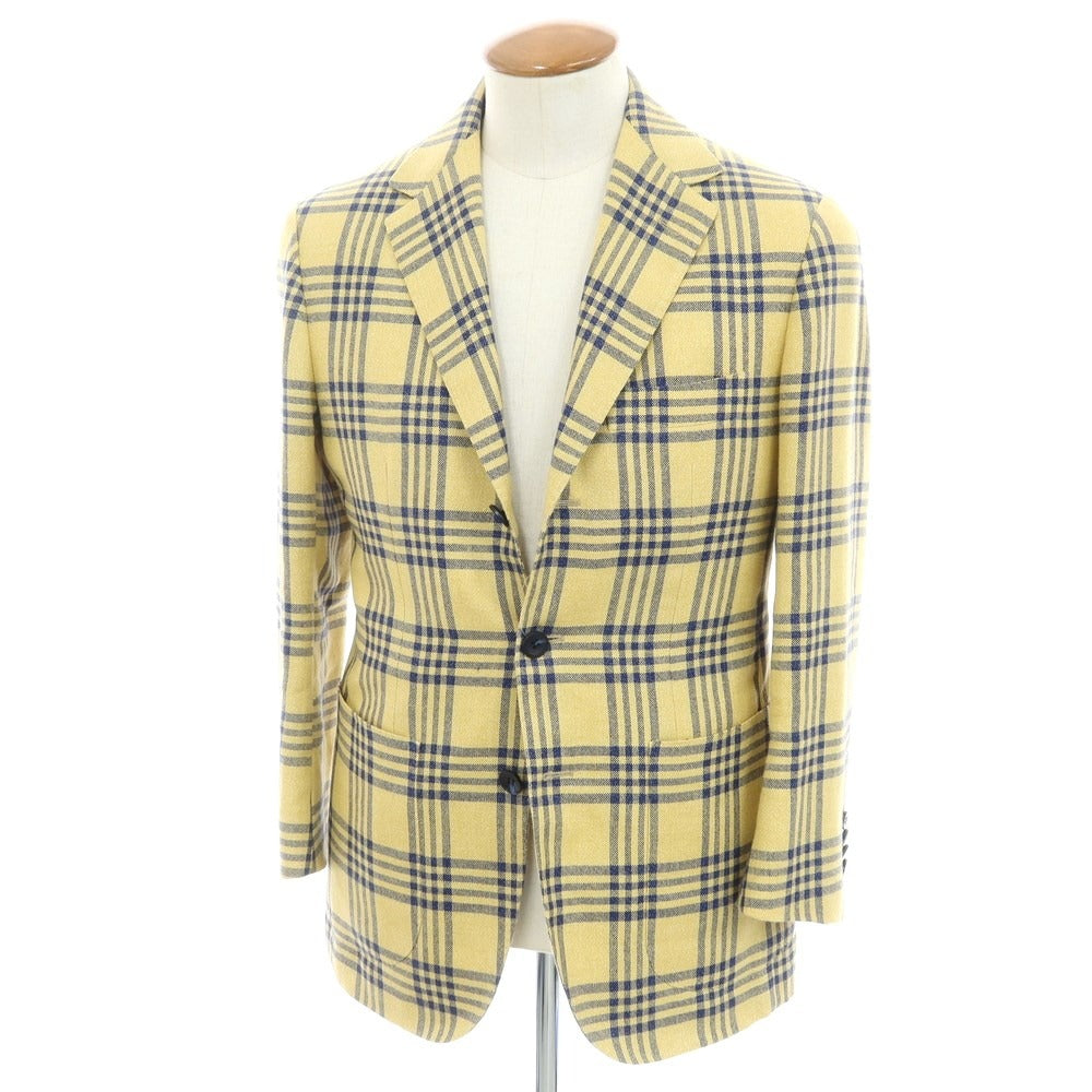 [Used] Sartorio wool linen check 3B tailored jacket, yellow x navy [Size 46] [YEL] [S/S] [Condition Rank B] ​​[Men&