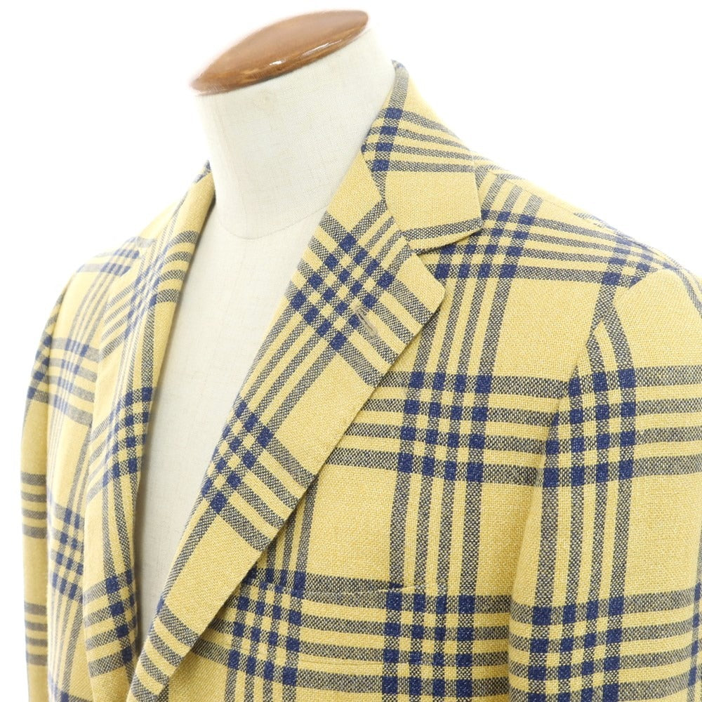 [Used] Sartorio wool linen check 3B tailored jacket, yellow x navy [Size 46] [YEL] [S/S] [Condition Rank B] ​​[Men&