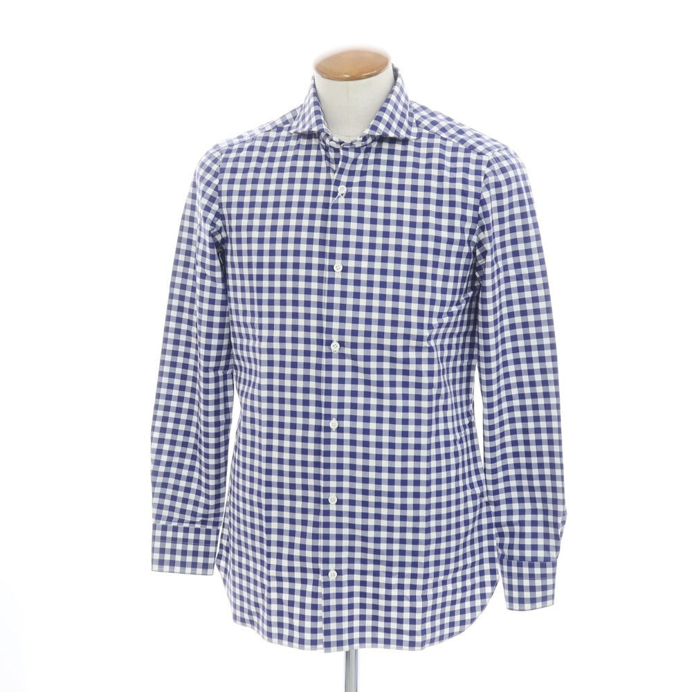 [Used] Luigi Borrelli Cotton Check Shirt Navy x White [39] [Condition Rank A] [Men&