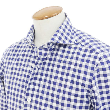 [Used] Luigi Borrelli Cotton Check Shirt Navy x White [39] [Condition Rank A] [Men&