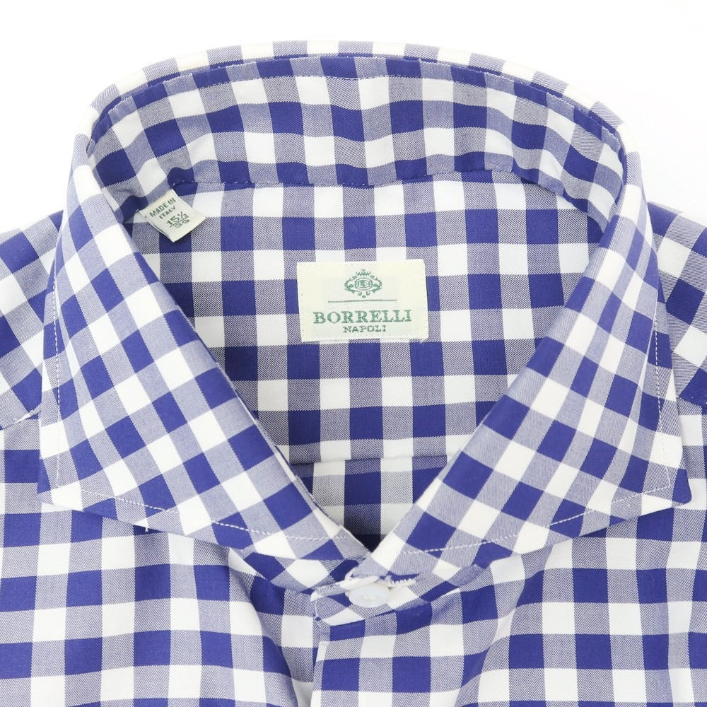 [Used] Luigi Borrelli Cotton Check Shirt Navy x White [39] [Condition Rank A] [Men&