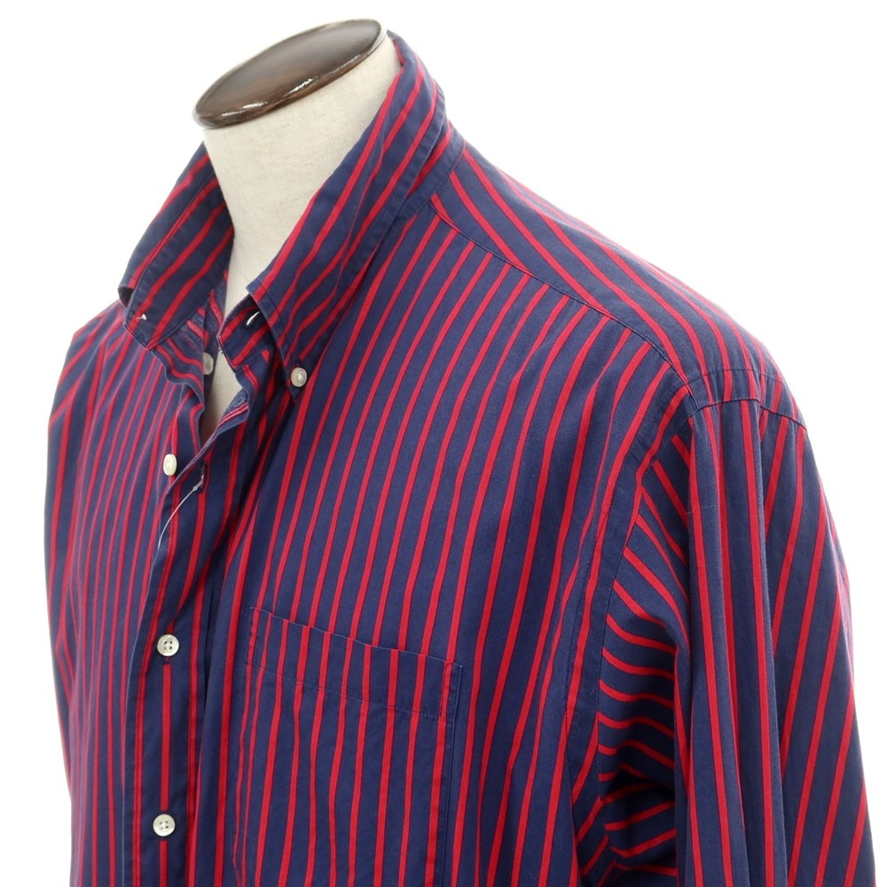 [Used] Brooks Brothers Cotton Striped Button-down Casual Shirt Navy x Red [XL] [Condition Rank C] [Men&