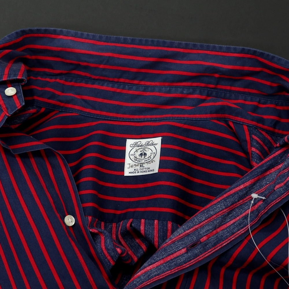 [Used] Brooks Brothers Cotton Striped Button-down Casual Shirt Navy x Red [XL] [Condition Rank C] [Men&