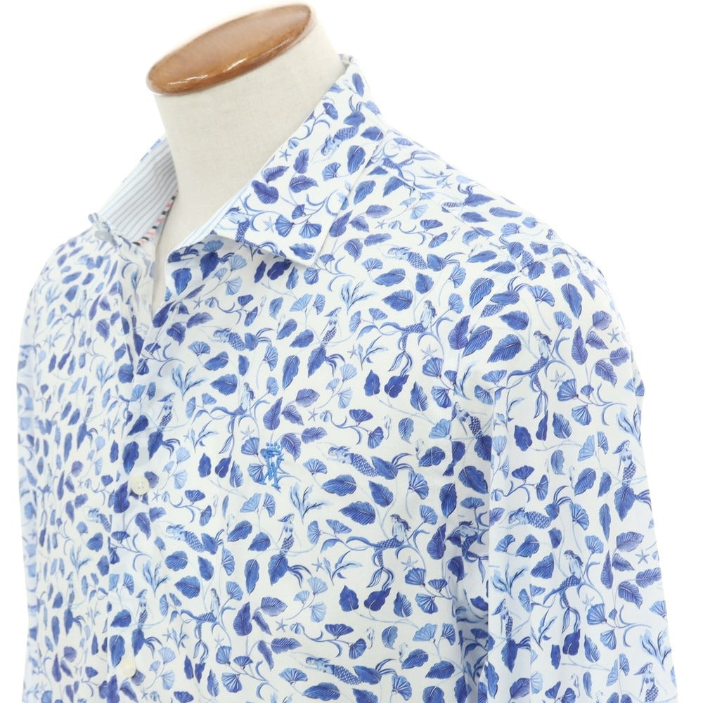 [Used] Vicomte A Cotton All-over Print Wide Collar Casual Shirt White x Blue [M] [Condition Rank B] ​​[Men&